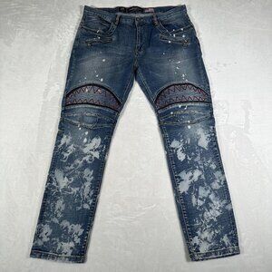 Damati Jeans Men Size W36 L29 Distressed Paint Cotton Blend Moto Biker EUC